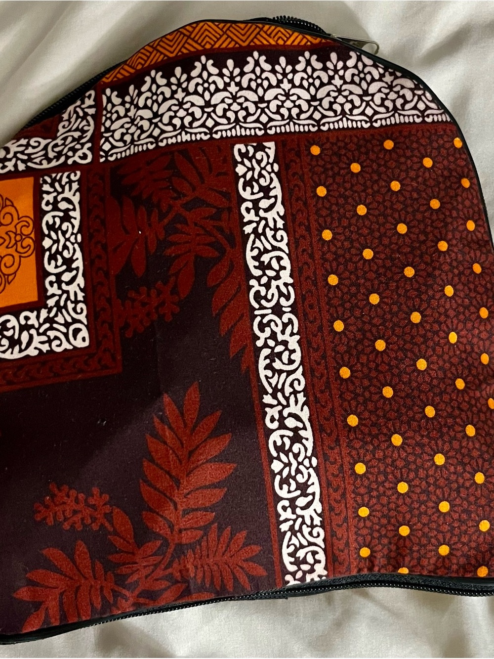 Patterned Burgundy and Orange Zip Portable Small Duffle Bag